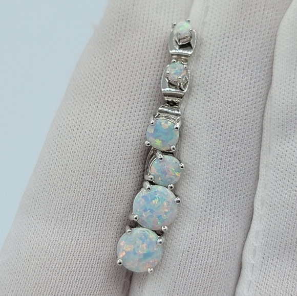 Lab Created Opal Silvertone Earrings Set of 3 Pairs #683 - Picture 5 of 8